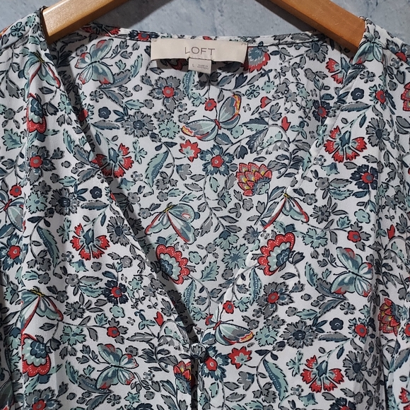 Loft Large Floral Ruffle Sleeve Button Up Top Prairie Cottagecore Office Casual - Picture 2 of 10